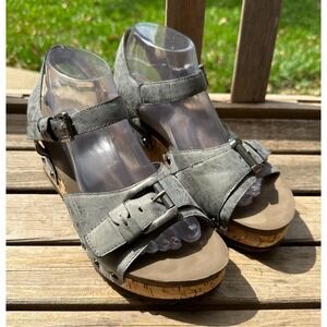 Corkys Gray Cork Wedge Buckle Slingback Sandal sz 10 (S1292)